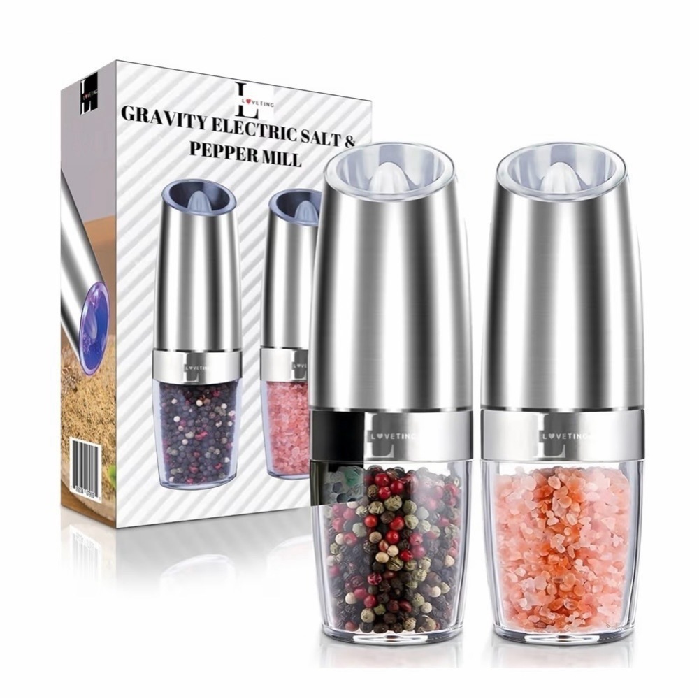 *NEW* Gravity Electric Salt and Pepper Mill Set with LED Light - Stainless Steel
